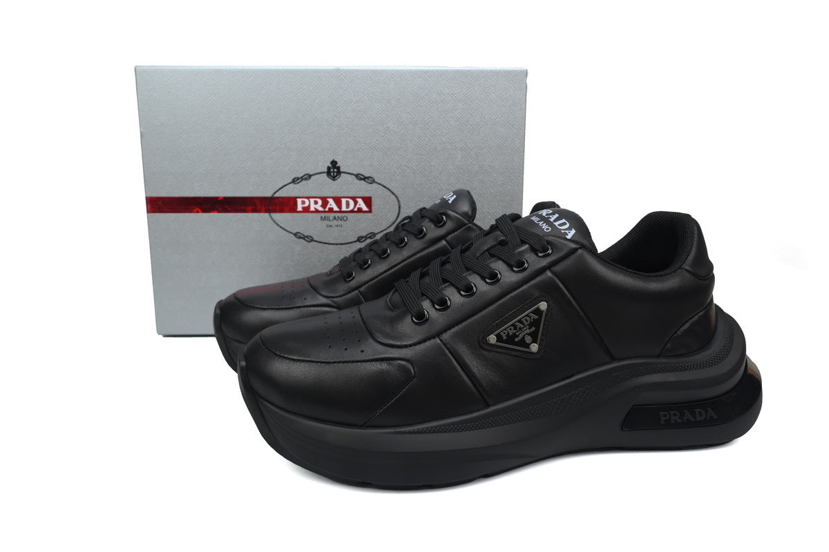 Prada Vitello Old Logo Platform Sneakers "Black"-Classic Casual Shoes/Women's Shoe Sale / Men's Shoe Sale