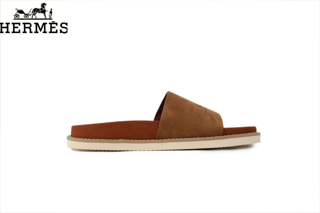 Hermès Slide Suede Leather Men Sandals "Brown"
