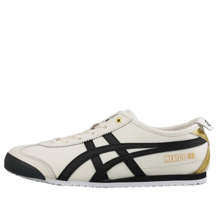 Onitsuka Tiger Mexico 66 "Cream Black Gold" Leather Sneakers- Women's Shoe Sale / Men's Shoe Sale