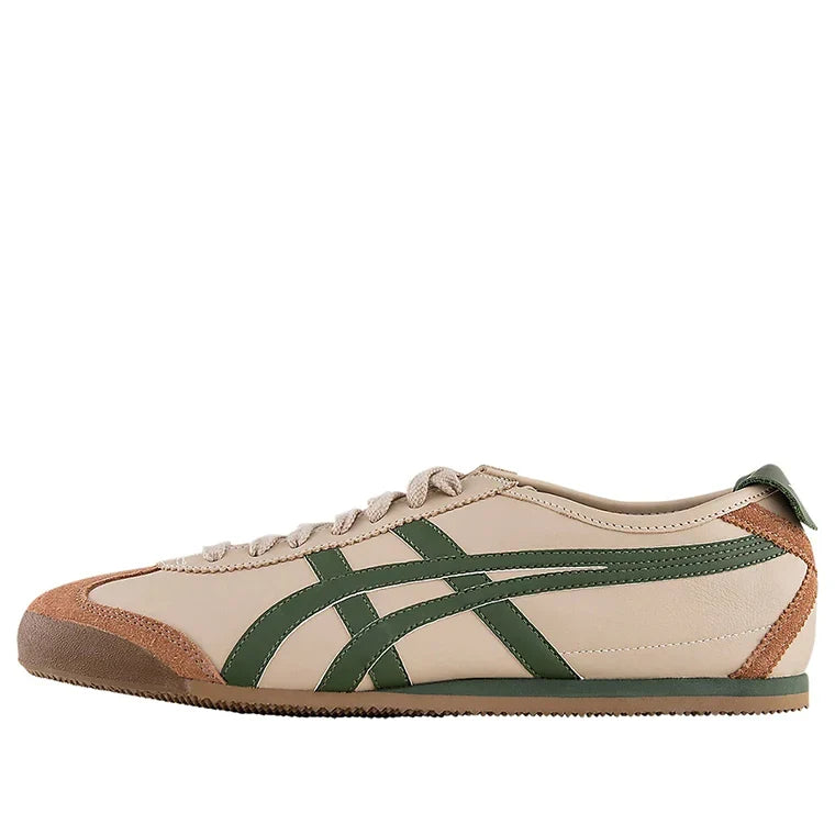 Onitsuka Tiger Mexico 66 "Beige Dark Green" Leather Sneakers- Women's Shoe Sale / Men's Shoe Sale
