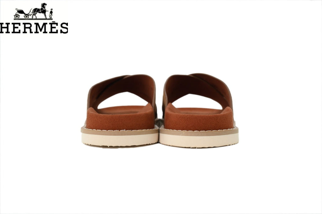 Loro Piana Cross Strap Suede Slide Sandals "Chestnut"