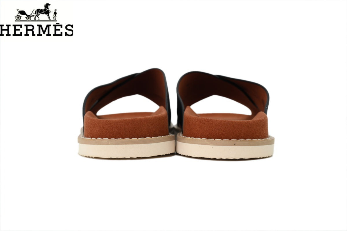 Loro Piana Cross Strap Suede Slide Sandals "Black"