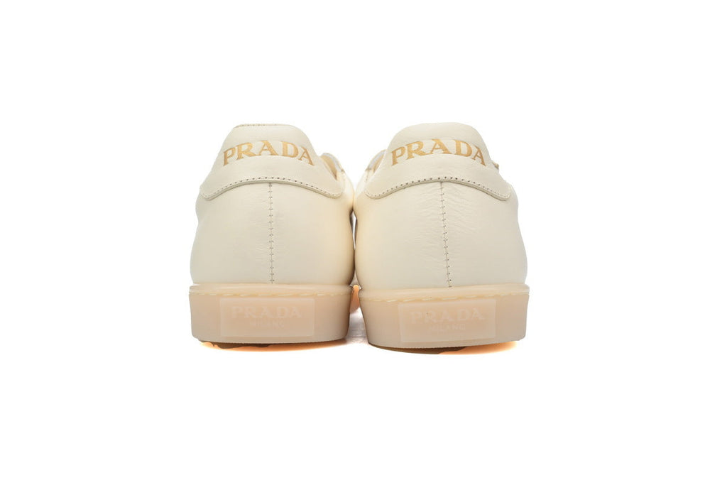 Prada Triangle Logo Leather Men's Casual Sneakers "White Cream"-Classic Casual Shoes/Women's Shoe Sale / Men's Shoe Sale