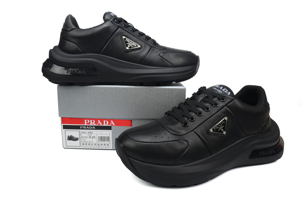 Prada Vitello Old Logo Platform Sneakers "Black"-Classic Casual Shoes/Women's Shoe Sale / Men's Shoe Sale
