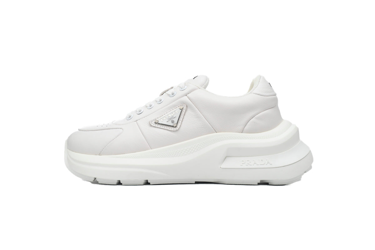 Prada Triangle Logo Leather Platform Sneakers "White"-Classic Casual Shoes/Women's Shoe Sale / Men's Shoe Sale