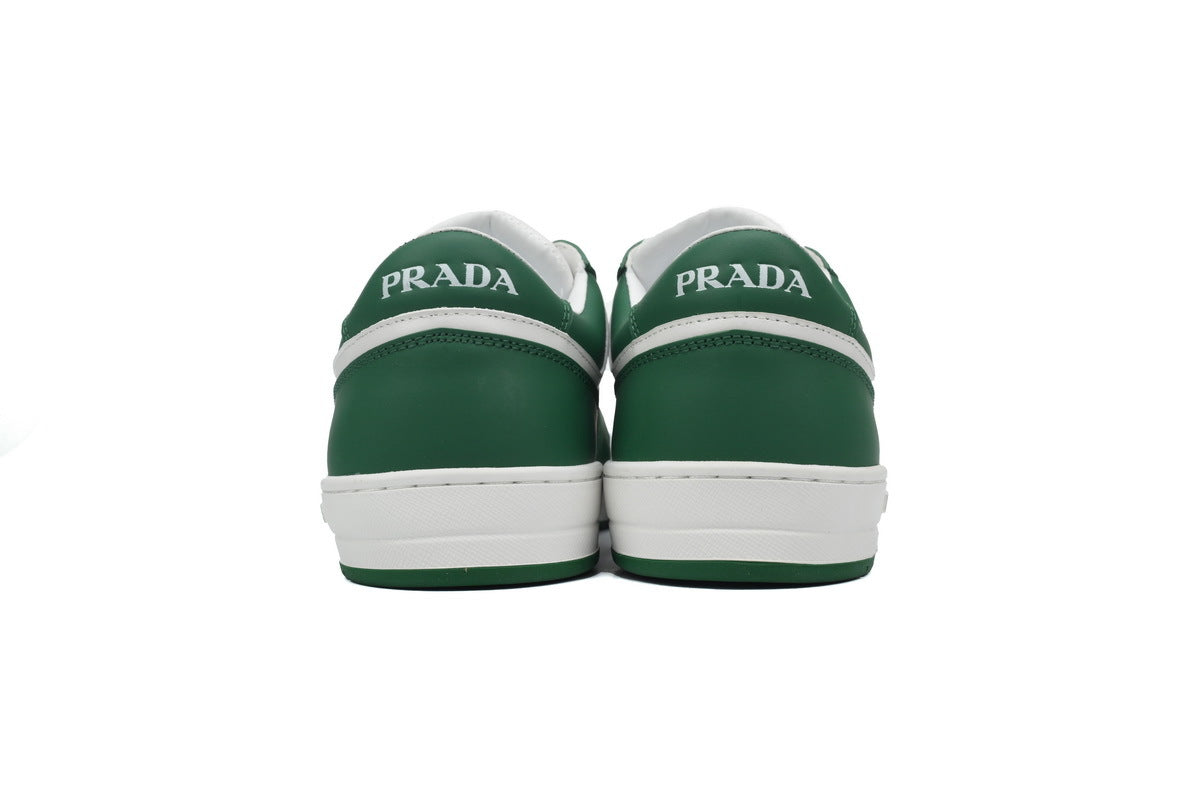 Prada Triangle Logo Leather Low Top Casual Sneakers "White Green"-Classic Casual Shoes/Women's Shoe Sale / Men's Shoe Sale
