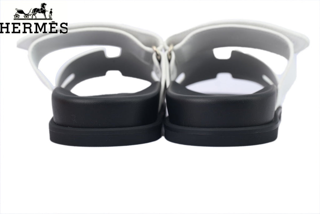 Hermès Chypre Adjustable Strap Leather Slide Sandals "White"
