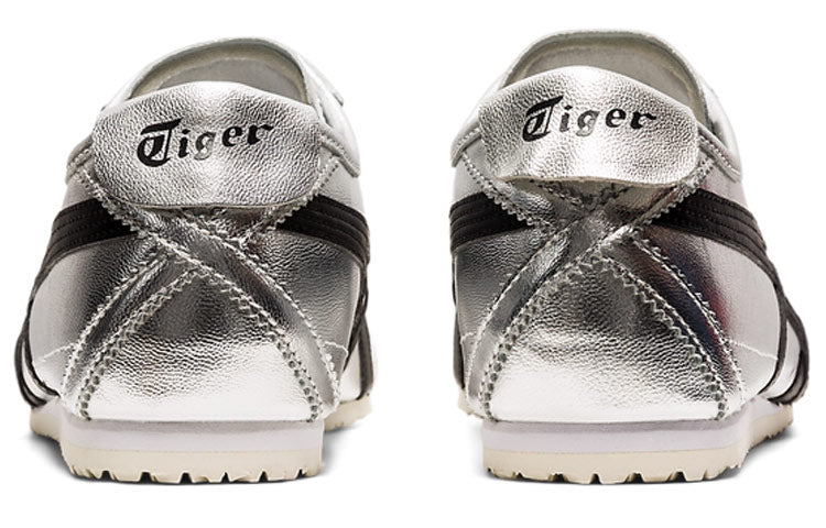 Onitsuka Tiger Mexico 66 "Silver Black" Metallic Leather Sneakers- Women's Shoe Sale / Men's Shoe Sale