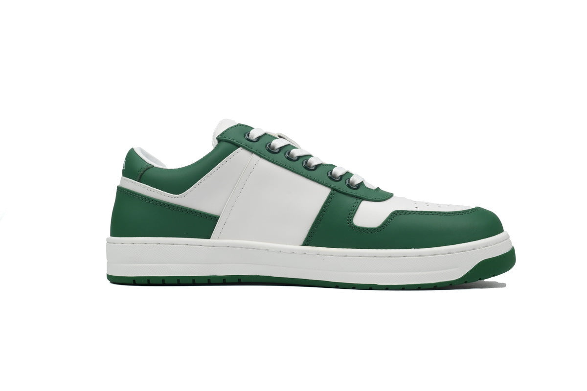 Prada Triangle Logo Leather Low Top Casual Sneakers "White Green"-Classic Casual Shoes/Women's Shoe Sale / Men's Shoe Sale