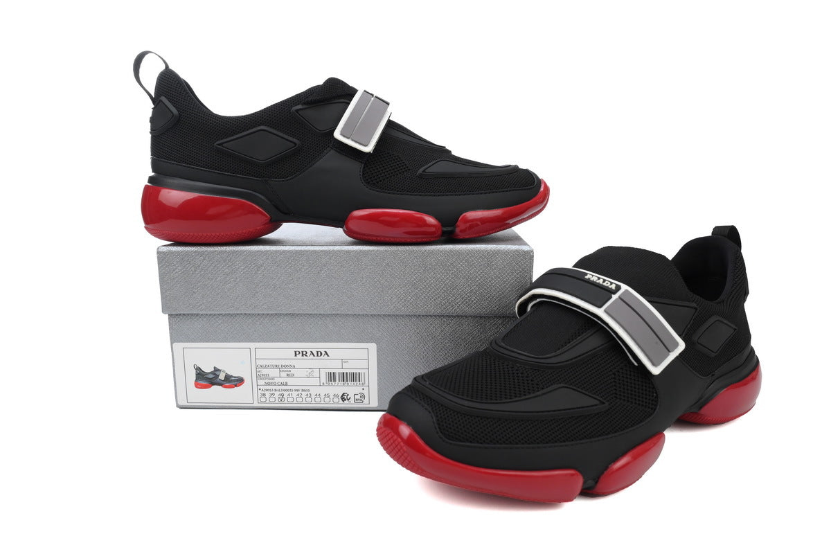 Prada Cloudbust Mesh Velcro Sneakers "Black/Red"-Classic Casual Shoes/Women's Shoe Sale / Men's Shoe Sale