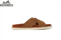 Loro Piana Cross Strap Suede Slide Sandals "Chestnut"