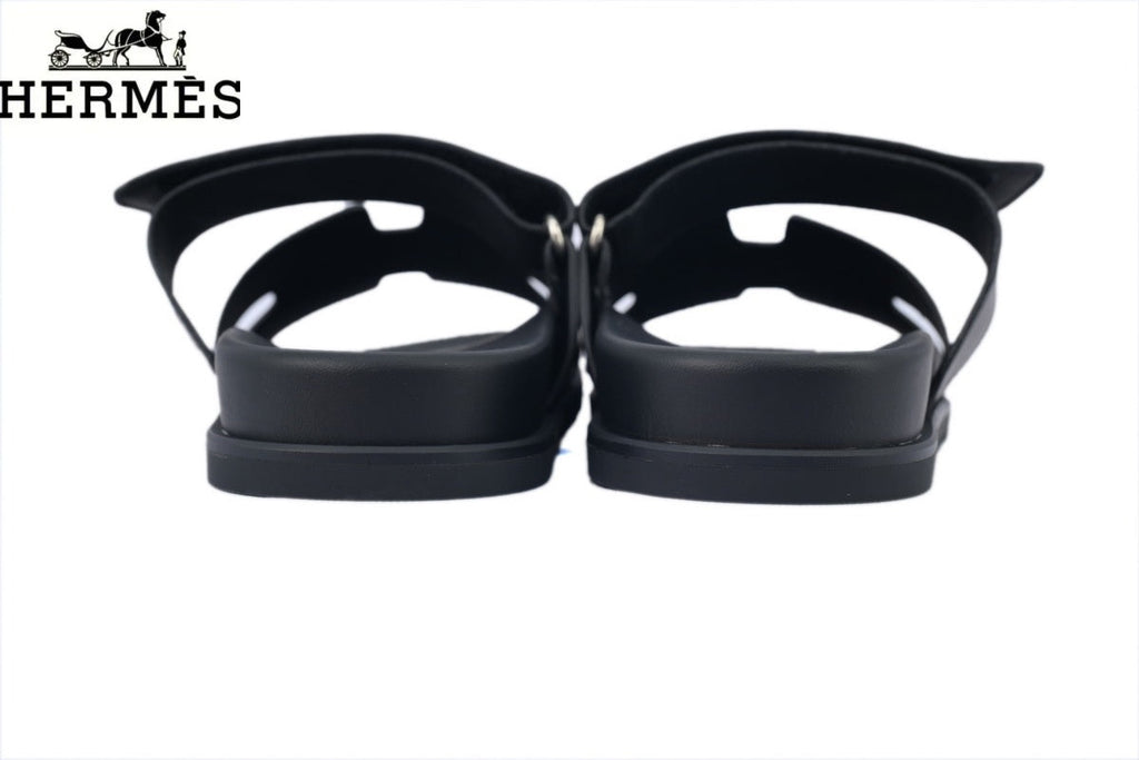 Hermès Chypre Adjustable Strap Leather Slide Sandals "Black"