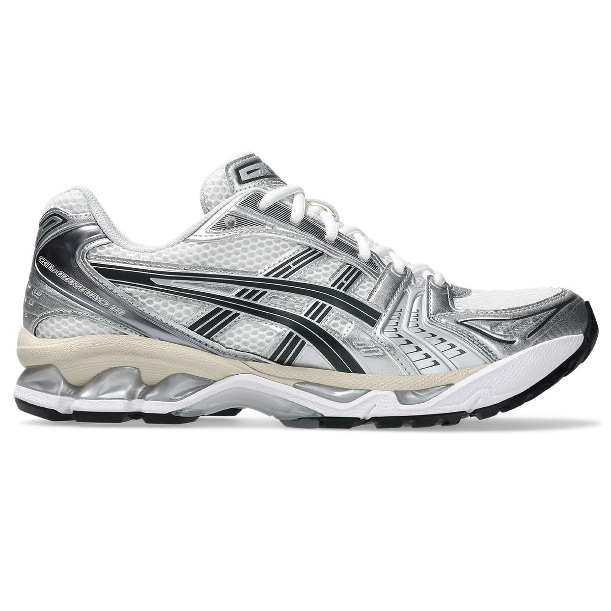 Asics  shoes  neutral running shoes mens  sneakers Gel-Kayano 14 White / Metallic Silver / Dark Green