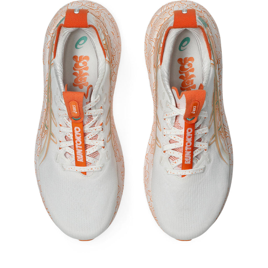 Asics womens shoes  neutral running shoes mens  sneakers  Gel-Nimbus 27 White / Orange / Cloud Print