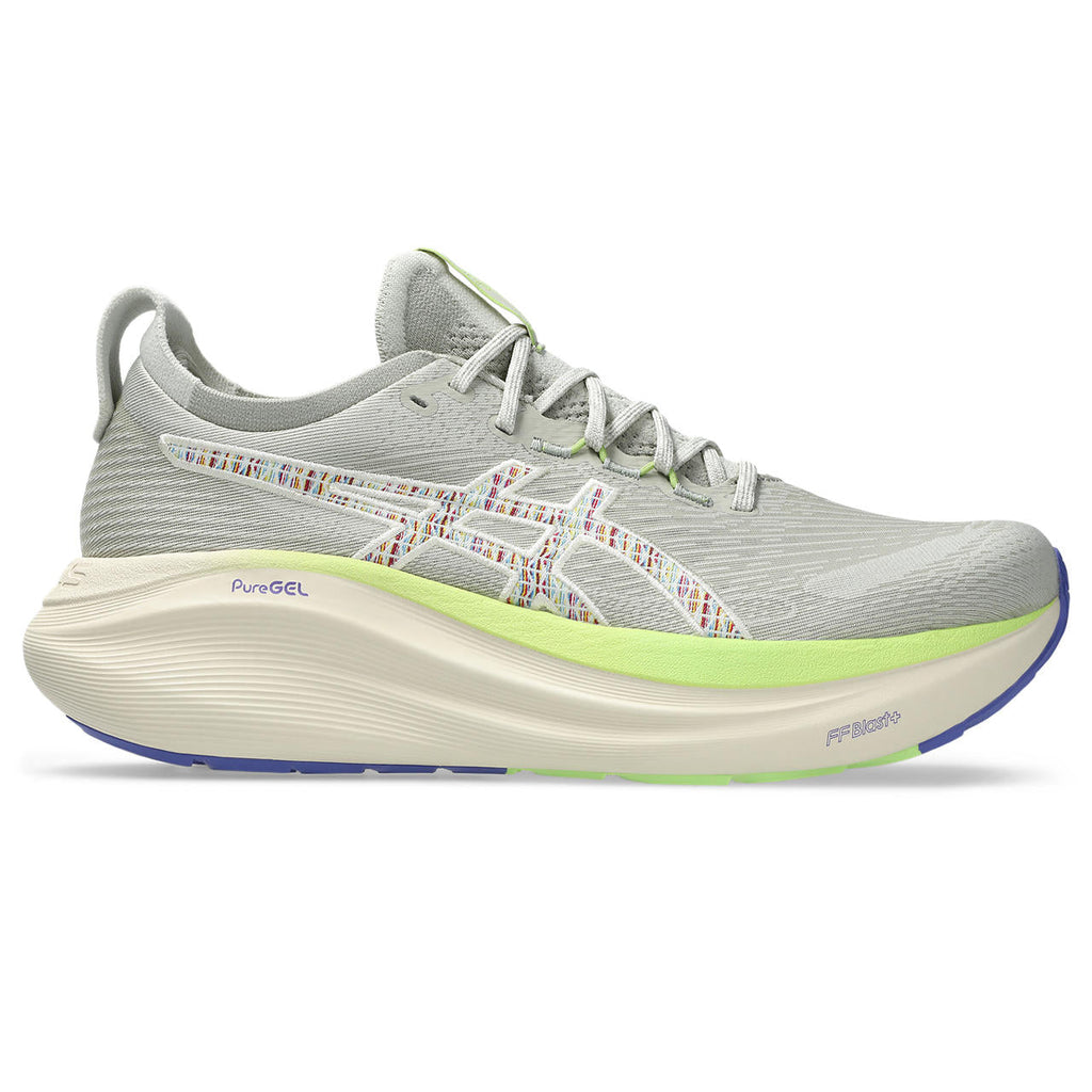 Asics womens shoes  neutral running shoes mens  sneakers  Gel-Nimbus 28 – Light Gray/Multicolor Stitch Running Shoe