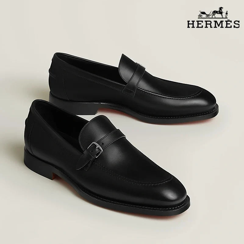 Hermès Lawrence men's black calfskin derby shoes，Black Classic Series Men's Shoe Sale / Women's Shoe Sale