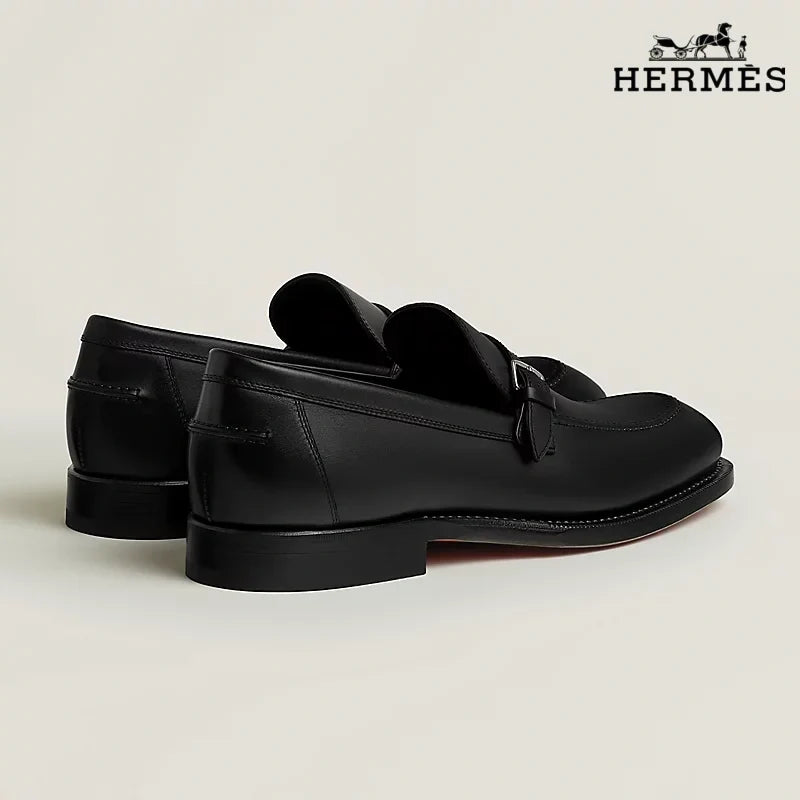 Hermès Lawrence men's black calfskin derby shoes，Black Classic Series Men's Shoe Sale / Women's Shoe Sale