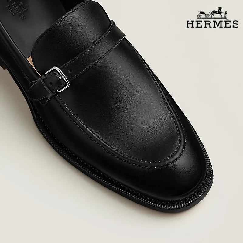 Hermès Lawrence men's black calfskin derby shoes，Black Classic Series Men's Shoe Sale / Women's Shoe Sale