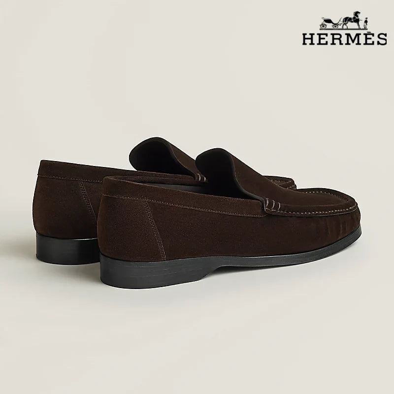 Hermès "Job" Men's Dark Brown Suede Loafers,  Classic Series Men's Shoe Sale / Women's Shoe Sale