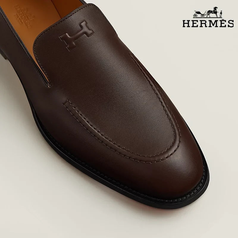 Hermès Newton Men's Dark Brown Calfskin Loafers – Classic Collection – Men's Shoe Sale