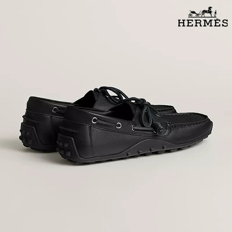 Hermès Member Series Men's Black Deerskin Driving Loafers
