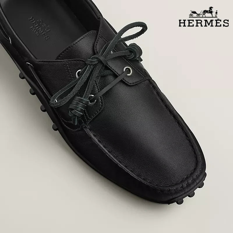 Hermès Member Series Men's Black Deerskin Driving Loafers