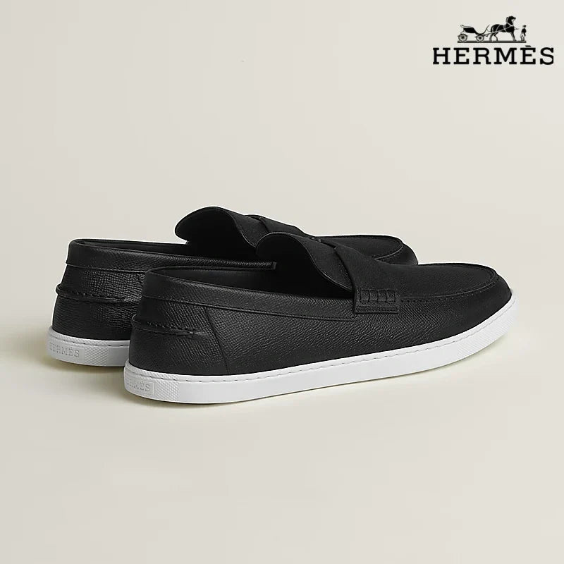 Hermès Montebello Series Men's Black Epsom Leather Loafers