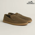 Hermès Montebello Series Men's Khaki Suede Leather Loafers
