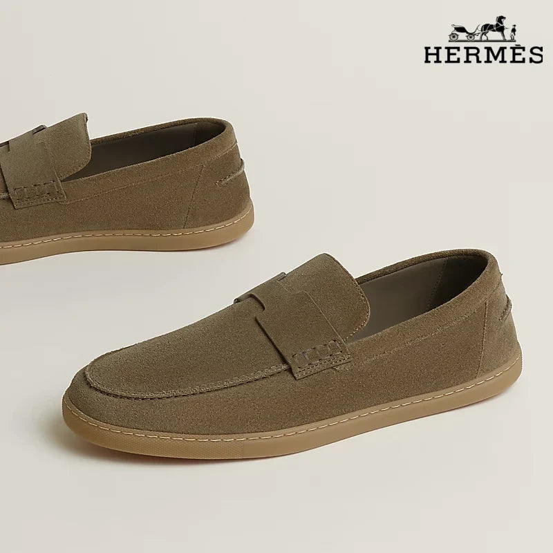 Hermès Montebello Series Men's Khaki Suede Leather Loafers