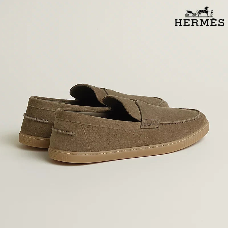 Hermès Montebello Series Men's Khaki Suede Leather Loafers