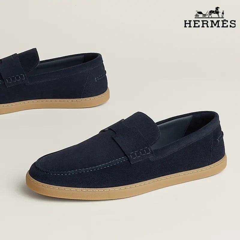 Hermès Montebello Series Men's Navy Suede Leather Loafers