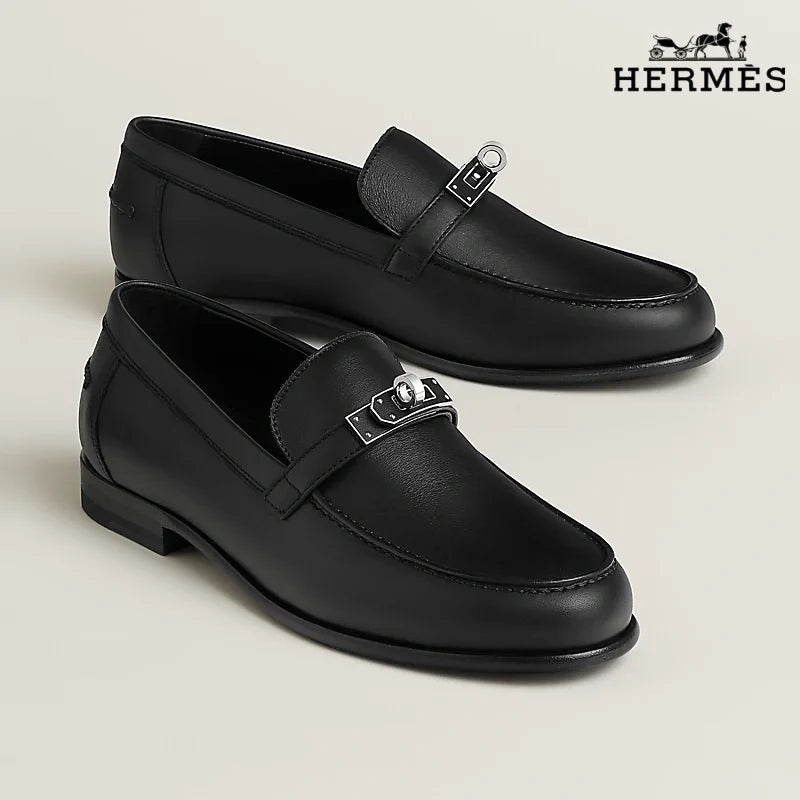 Hermès Destin Series Men's Black Calfskin Leather Loafers