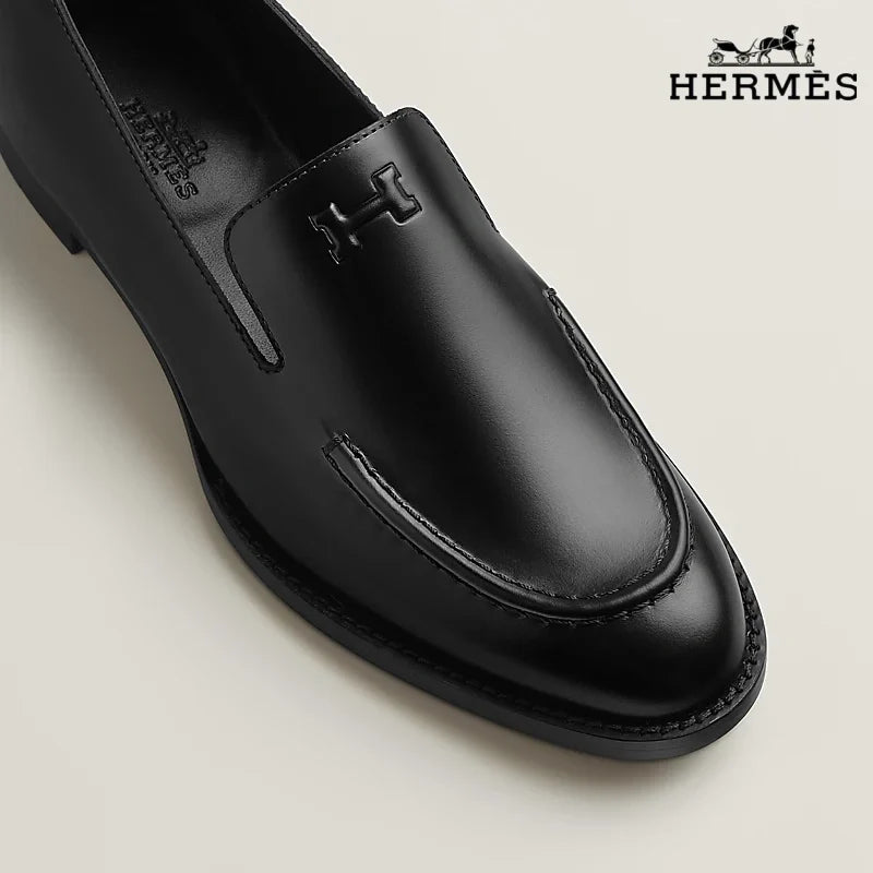 Hermès Sagan Series Men's Black Calfskin Leather Loafers