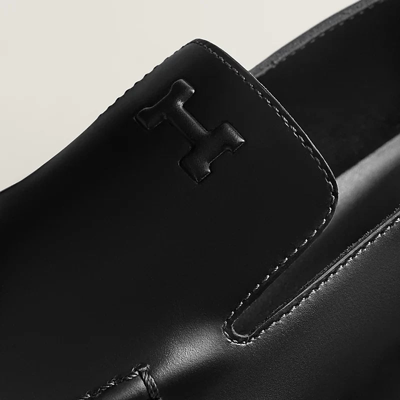 Hermès Sagan Series Men's Black Calfskin Leather Loafers
