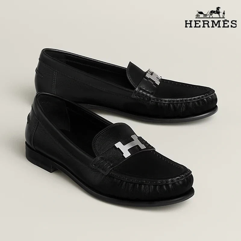 Hermès Royal Series Men's Black Calfskin Leather Loafers