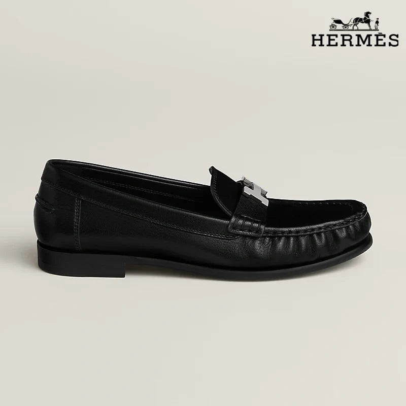 Hermès Royal Series Men's Black Calfskin Leather Loafers