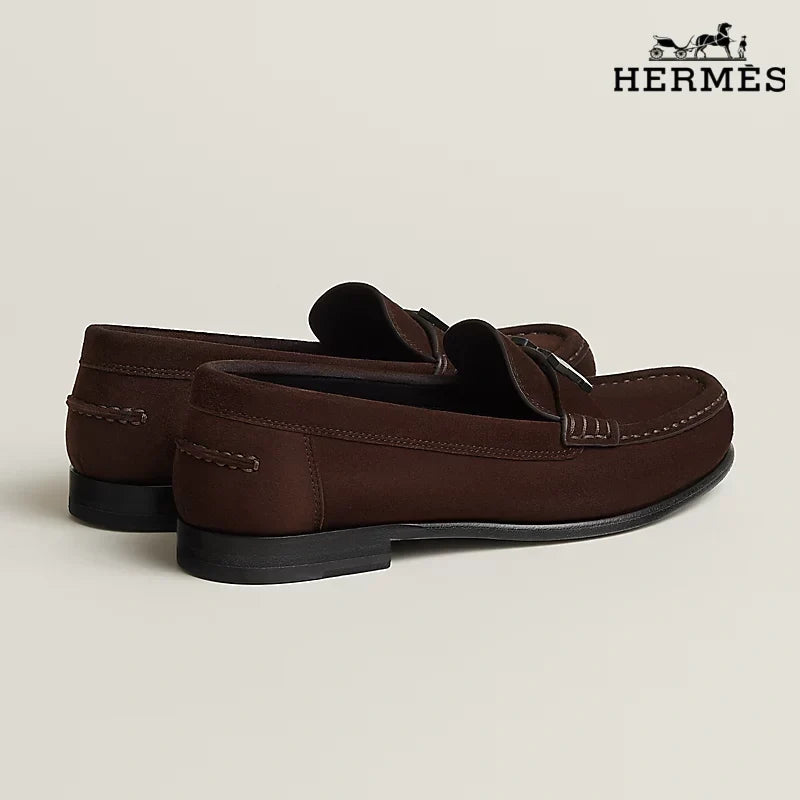 Hermès Royal Series Men's Brown Suede Leather Loafers