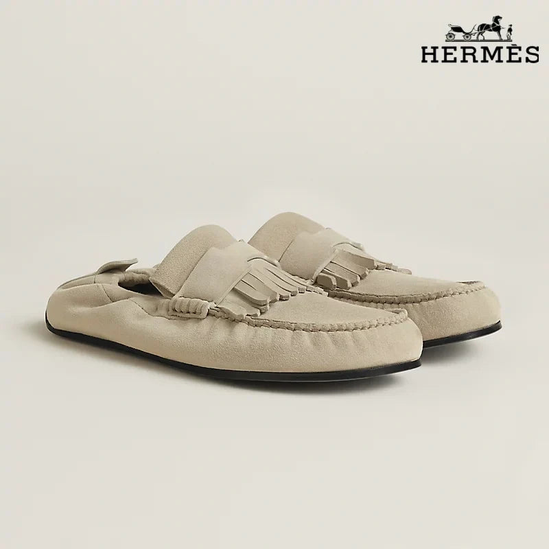 Hermès Royal Series Men's Light Beige Suede Backless Loafers