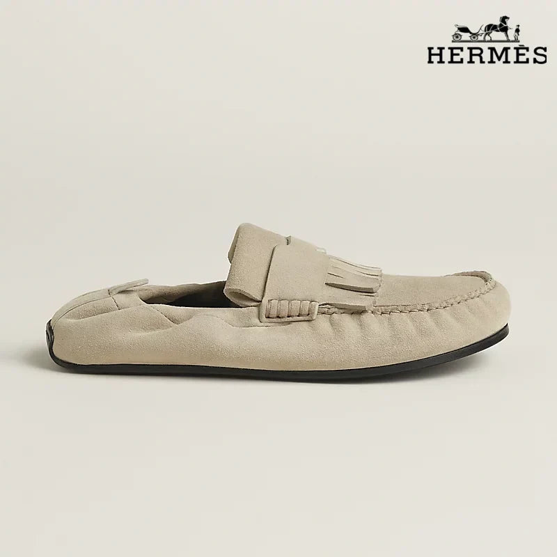 Hermès Royal Series Men's Light Beige Suede Backless Loafers