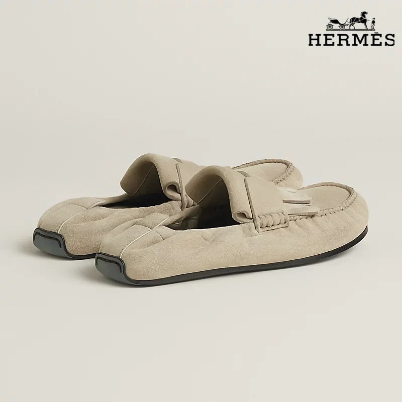 Hermès Royal Series Men's Light Beige Suede Backless Loafers