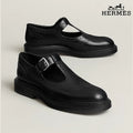 Hermès Royal Series T-Strap Brogue Mary Jane Leather Shoes "Black"