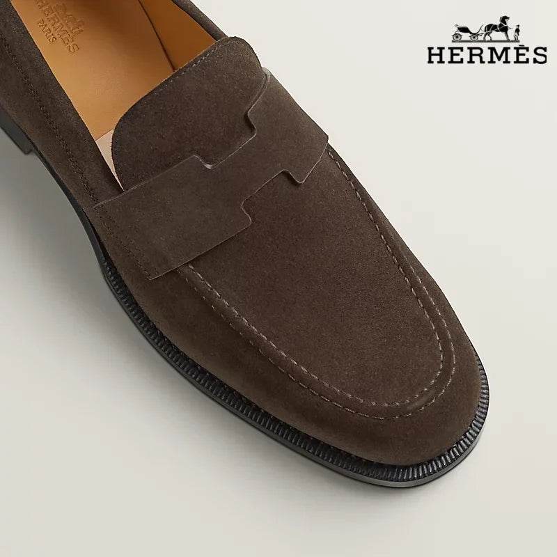 Hermès Sagan Series Suede Penny Loafers "Dark Brown"