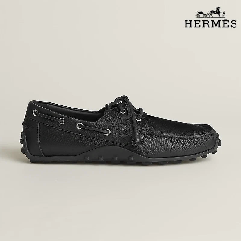 Hermès Trip Series Grained Leather Boat Shoes "Black"