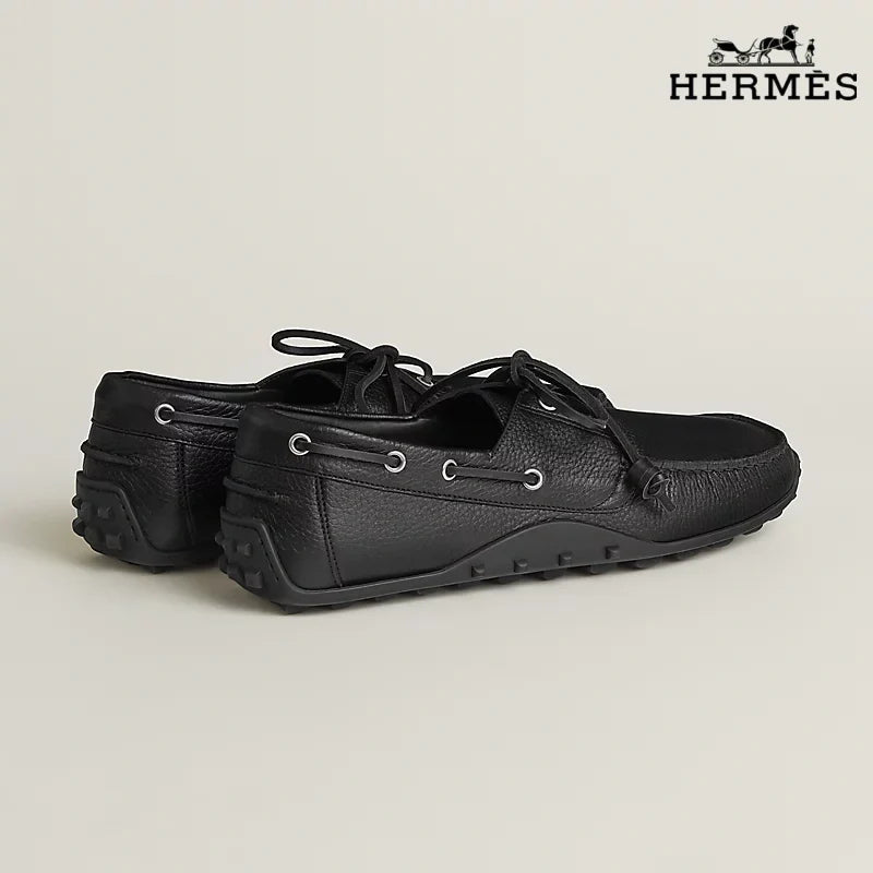 Hermès Trip Series Grained Leather Boat Shoes "Black"
