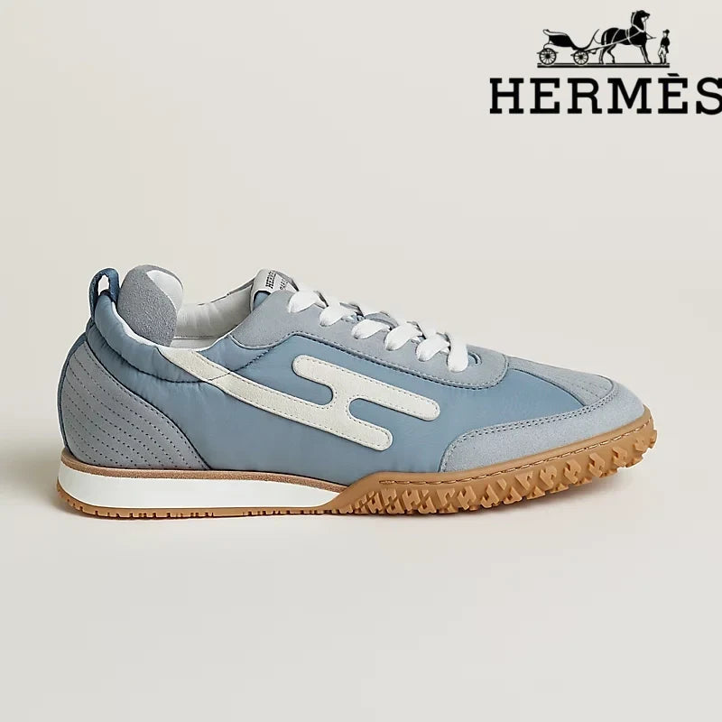 Hermès Jet Sneaker "Light Blue" Technical Fabric Suede Leather Men Retro Sneakers