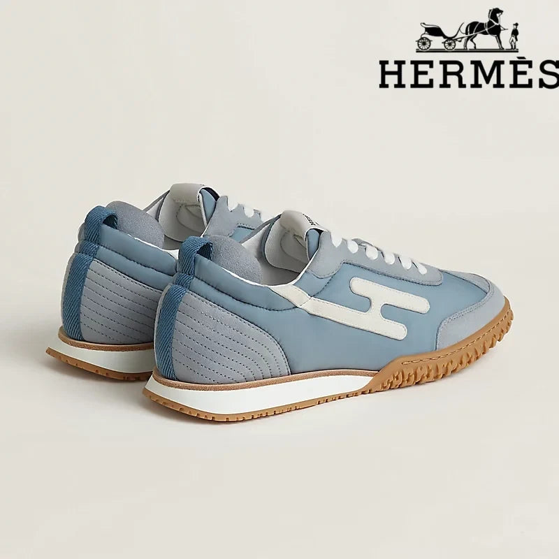 Hermès Jet Sneaker "Light Blue" Technical Fabric Suede Leather Men Retro Sneakers