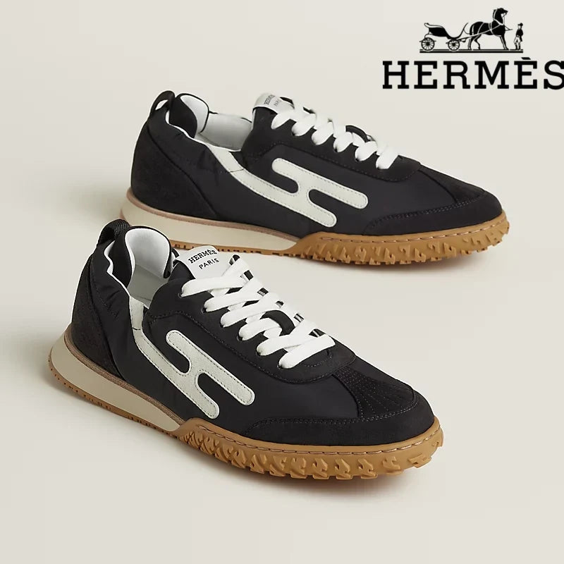Hermès Jet Sneaker "Black" Technical Fabric Suede Leather Men Retro Sneakers