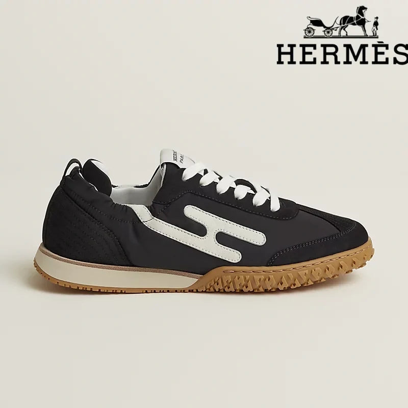 Hermès Jet Sneaker "Black" Technical Fabric Suede Leather Men Retro Sneakers