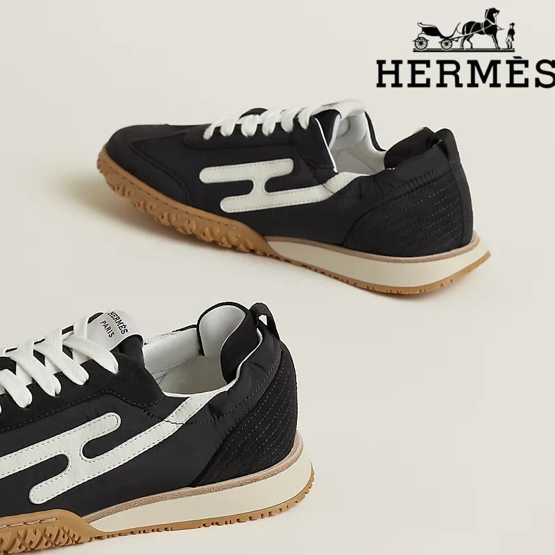 Hermès Jet Sneaker "Black" Technical Fabric Suede Leather Men Retro Sneakers