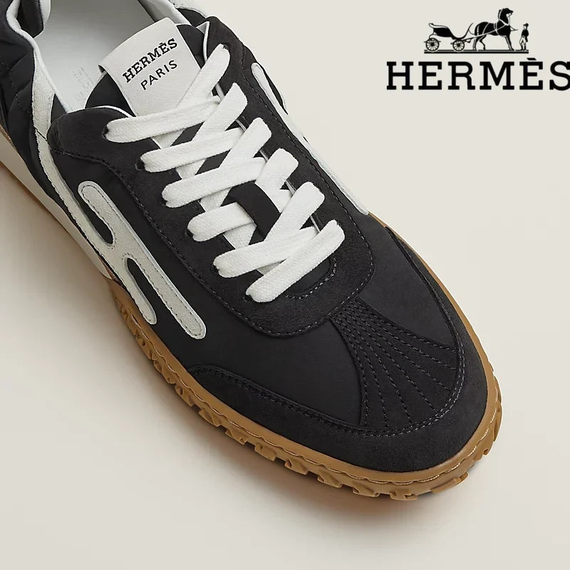 Hermès Jet Sneaker "Black" Technical Fabric Suede Leather Men Retro Sneakers